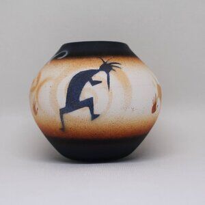 Kokopelli Southwest Pottery Vase – Earth Tones – Hand Painted and Signed